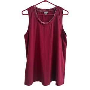 J. Jill Red Burgundy Merlot Stretch Velvet Trim Tank Top Size Large